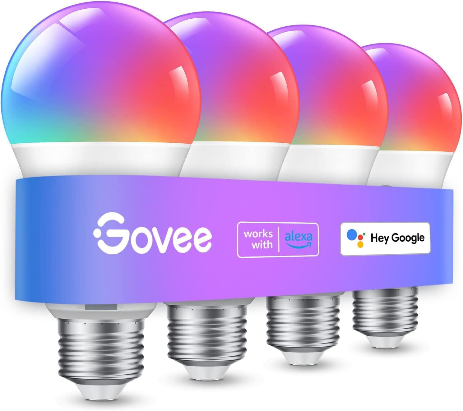 Govee Smart Light Bulbs, Color Changing Light Bulb, Work with Alexa and Google Assistant, 16 Million Colors RGBWW, WiFi & Bluetooth LED Light Bulbs, Music Sync, A19, 800 Lumens, 4 Pack-0