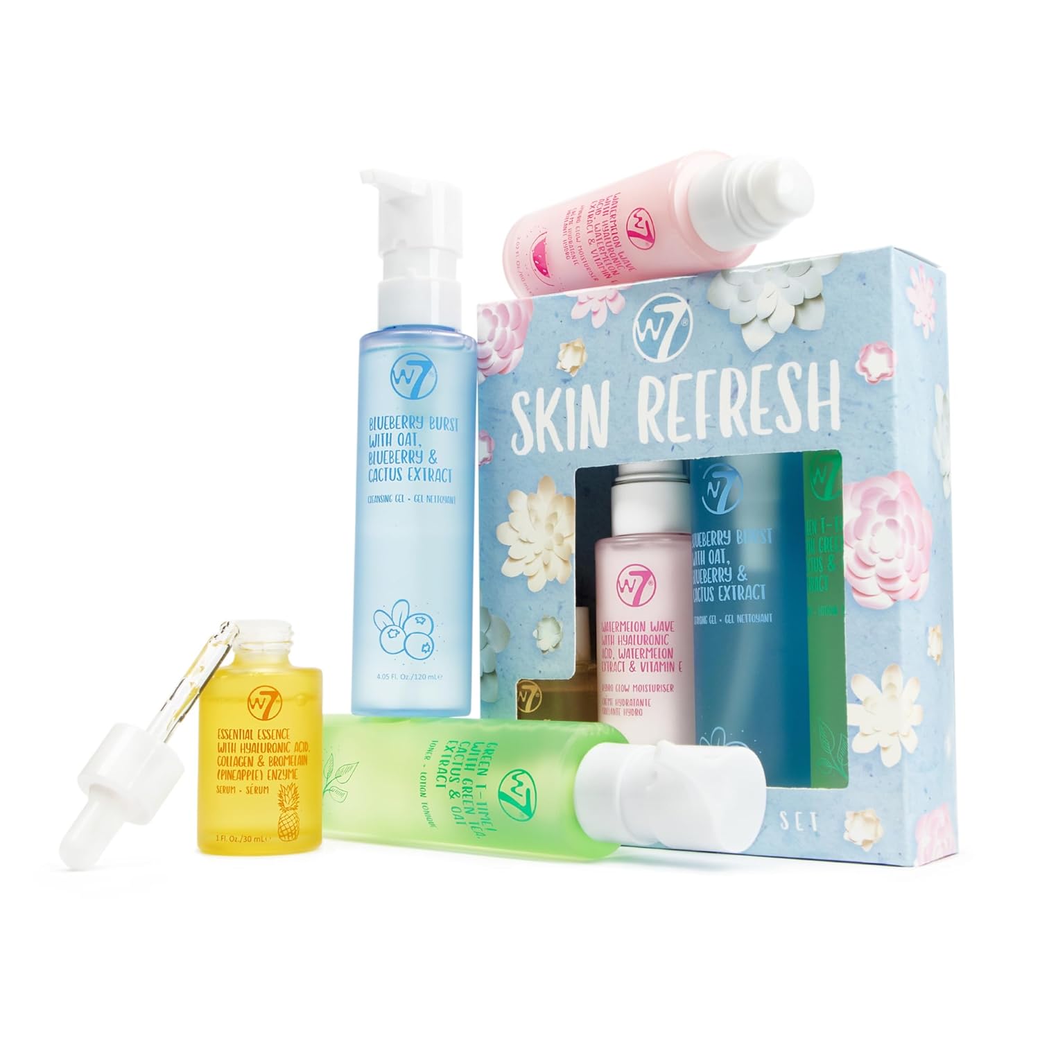 W7 Skin Refresh Essential Skincare Set - 4-Step Daily Routine Gift Set, Contains: Hydrating Cleanser, Soothing Toner, Anti-Ageing Serum and Repairing Moisturizer, Suitable For All Skin Types-0