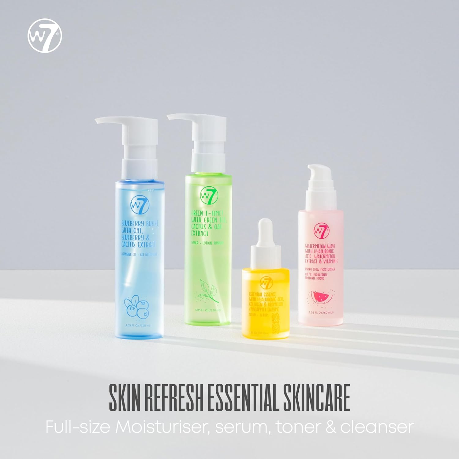 W7 Skin Refresh Essential Skincare Set - 4-Step Daily Routine Gift Set, Contains: Hydrating Cleanser, Soothing Toner, Anti-Ageing Serum and Repairing Moisturizer, Suitable For All Skin Types-1