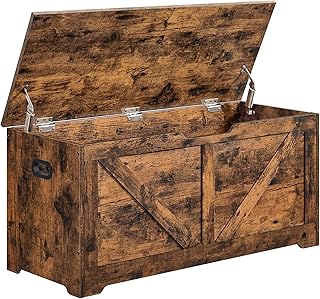 VASAGLE Storage Chest, Storage Trunk with 2 Safety Hinges, Storage Bench, Shoe Bench, Farmhouse Style, 15.7 x 39.4 x 18.1 Inches, for Entryway, Bedroom, Living Room, Rustic Brown ULSB060T01