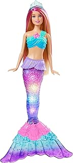 Barbie Dreamtopia Doll, Mermaid Toy with Water-Activated Light-Up Tail, Pink-Streaked Hair & 4 Colorful Light Shows