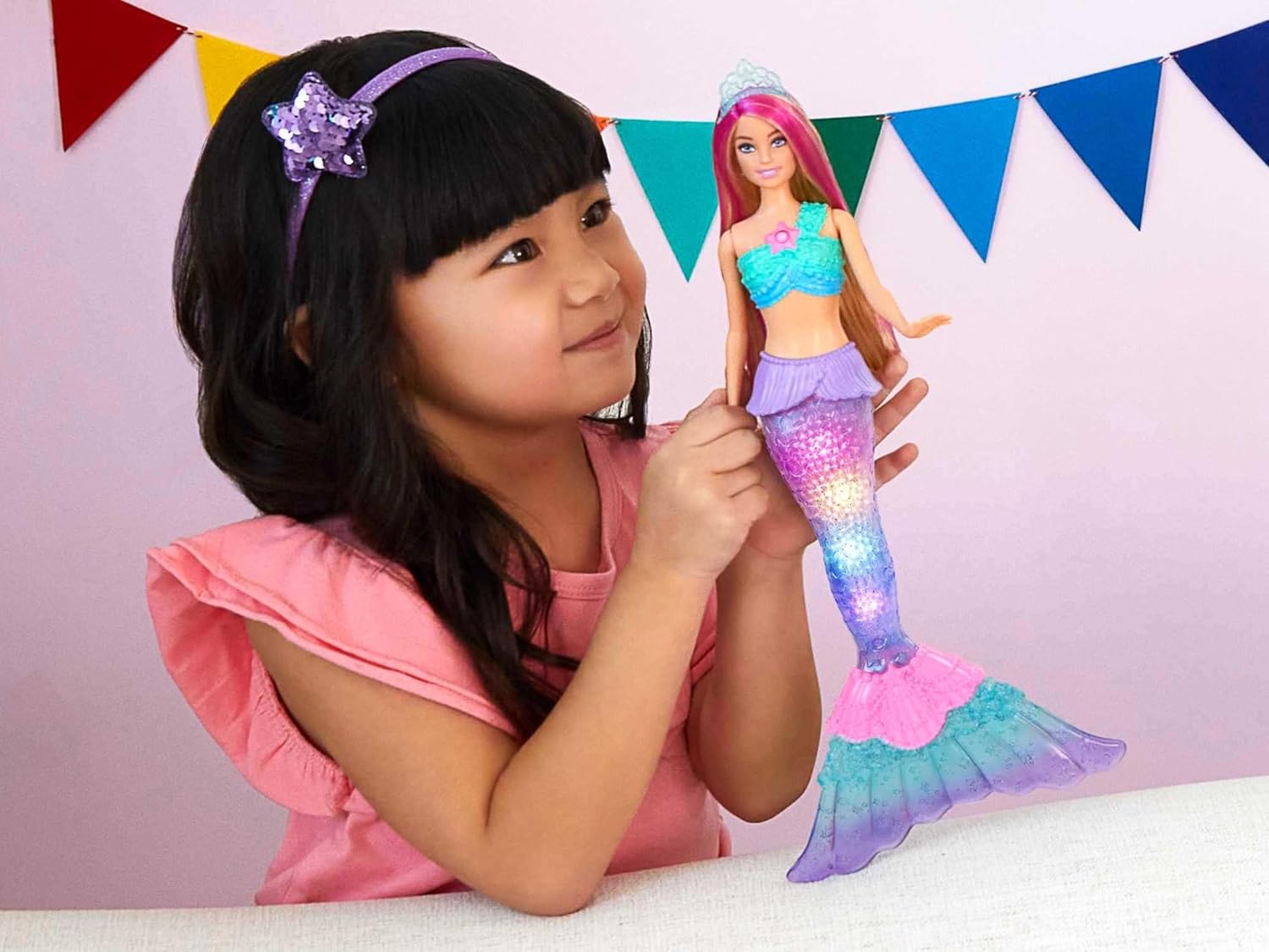 Barbie Dreamtopia Doll, Mermaid Toy with Water-Activated Light-Up Tail, Pink-Streaked Hair & 4 Colorful Light Shows-1