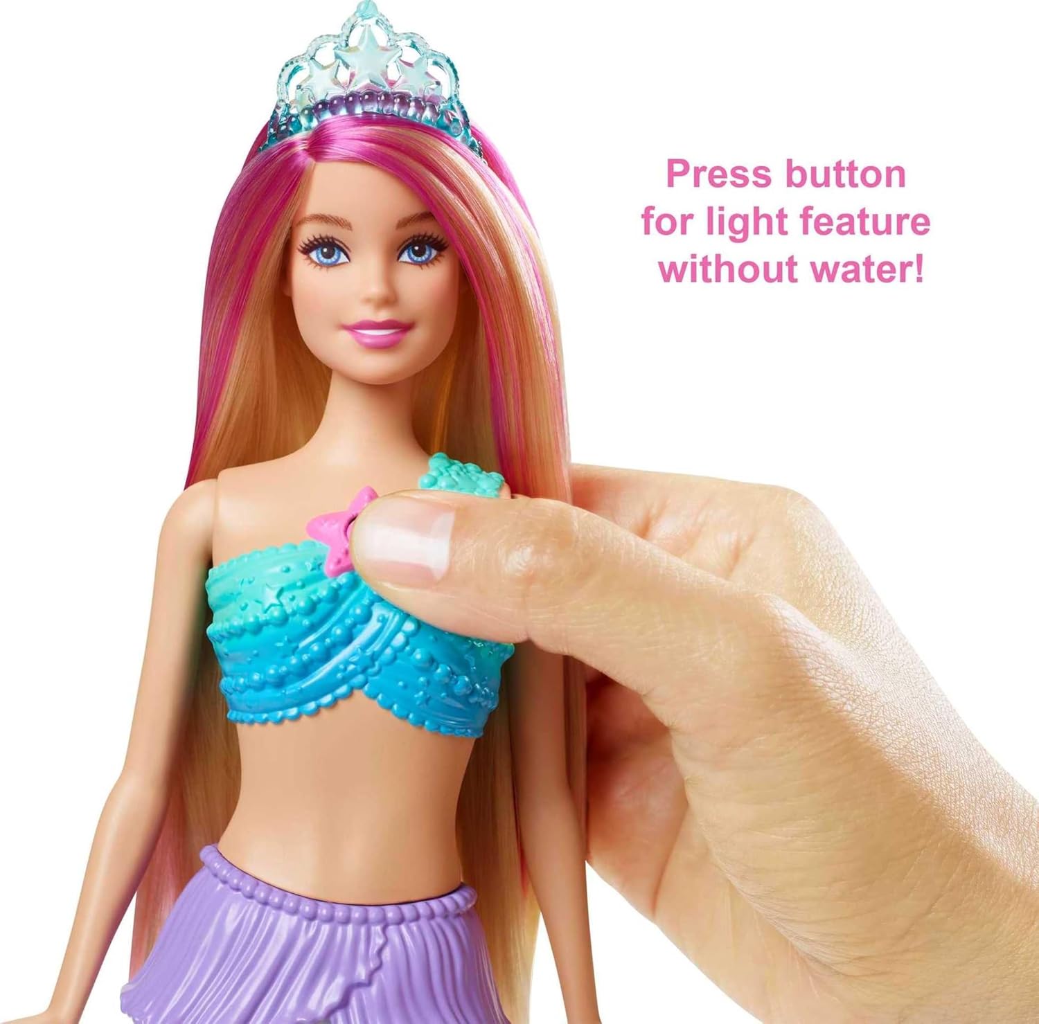 Barbie Dreamtopia Doll, Mermaid Toy with Water-Activated Light-Up Tail, Pink-Streaked Hair & 4 Colorful Light Shows-2