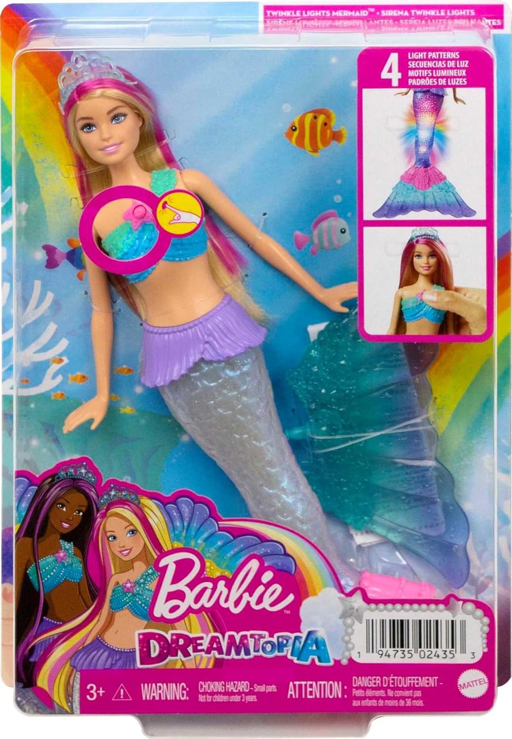 Barbie Dreamtopia Doll, Mermaid Toy with Water-Activated Light-Up Tail, Pink-Streaked Hair & 4 Colorful Light Shows-5