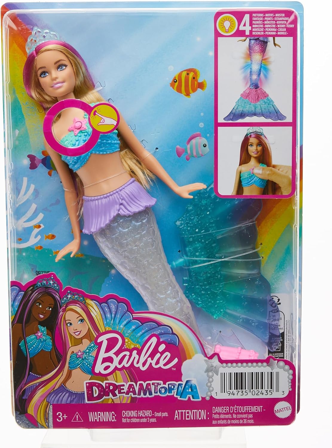 Barbie Dreamtopia Doll, Mermaid Toy with Water-Activated Light-Up Tail, Pink-Streaked Hair & 4 Colorful Light Shows-6