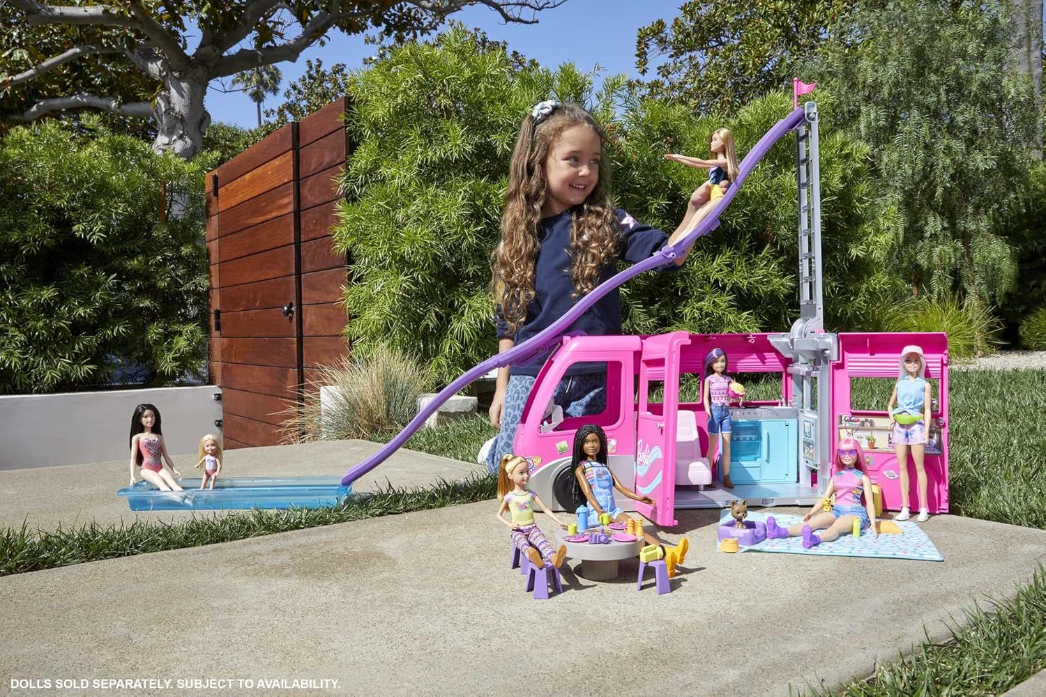 Barbie Camper Playset, DreamCamper Toy Vehicle with 60 Doll-Sized Accessories Including Furniture, Pool & 30-inch Slide-2