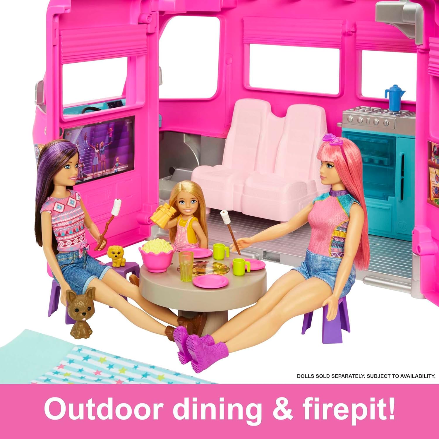 Barbie Camper Playset, DreamCamper Toy Vehicle with 60 Doll-Sized Accessories Including Furniture, Pool & 30-inch Slide-4