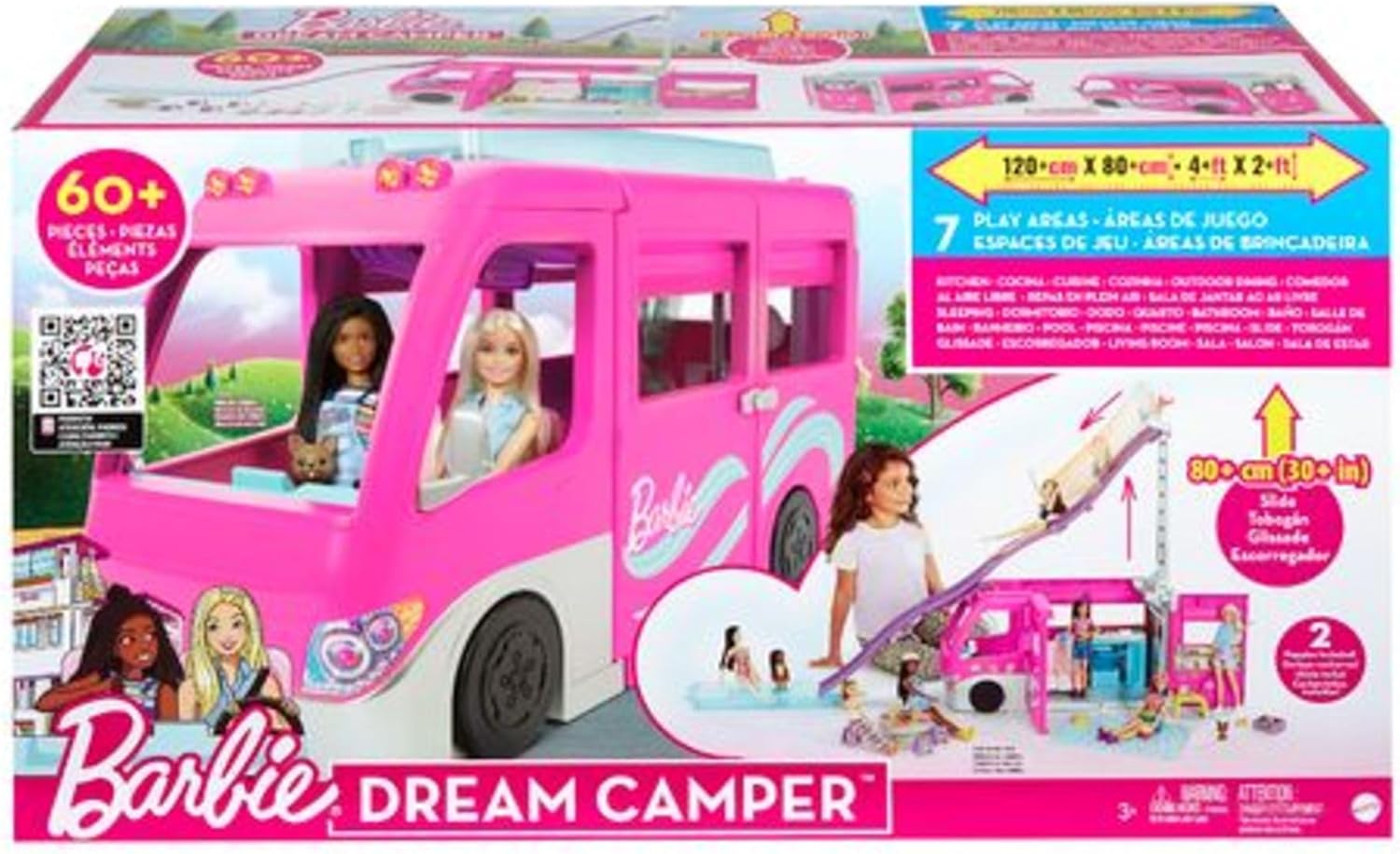 Barbie Camper Playset, DreamCamper Toy Vehicle with 60 Doll-Sized Accessories Including Furniture, Pool & 30-inch Slide-6