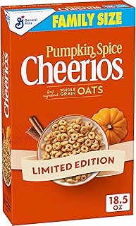 Pumpkin Spice Cheerios Cereal, Gluten Free Breakfast Cereal with Whole Grain Oats, Family Size, 18.5 OZ