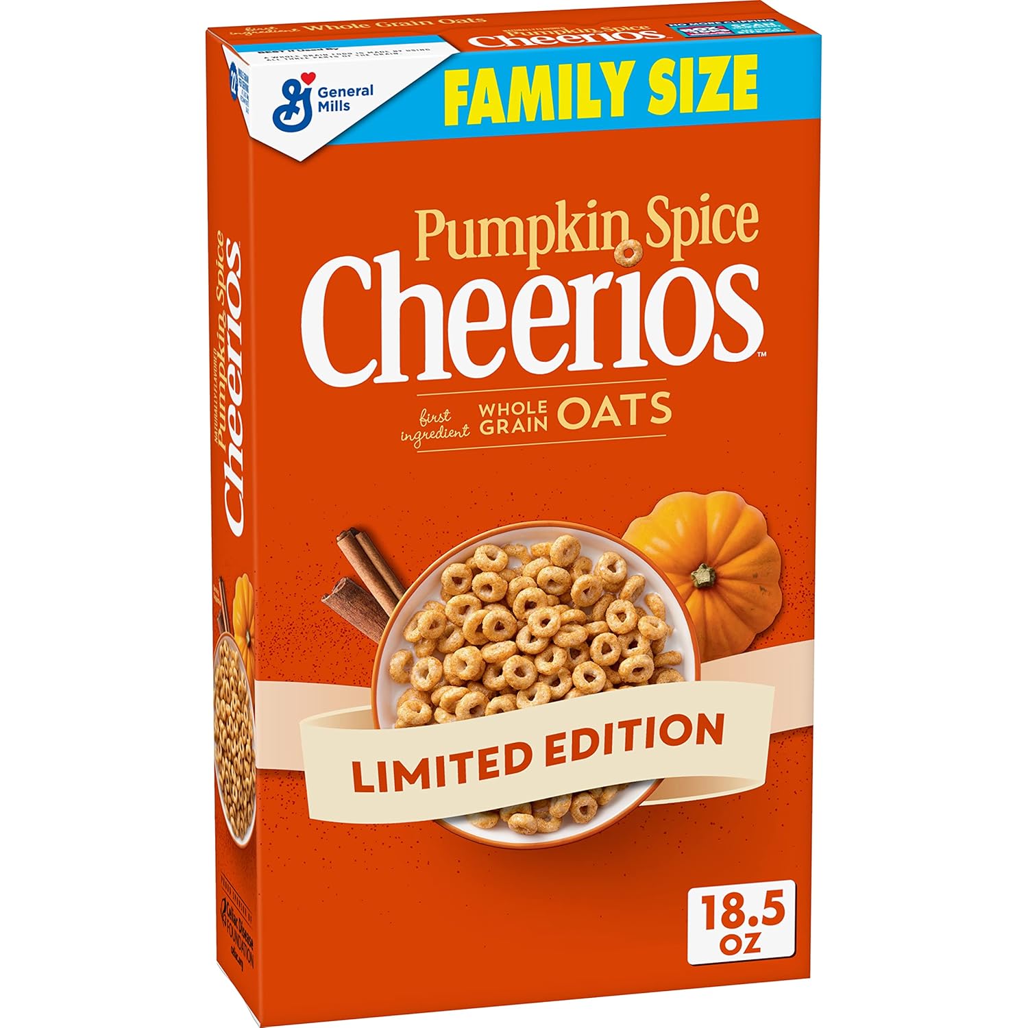 Pumpkin Spice Cheerios Cereal, Gluten Free Breakfast Cereal with Whole Grain Oats, Family Size, 18.5 OZ-0