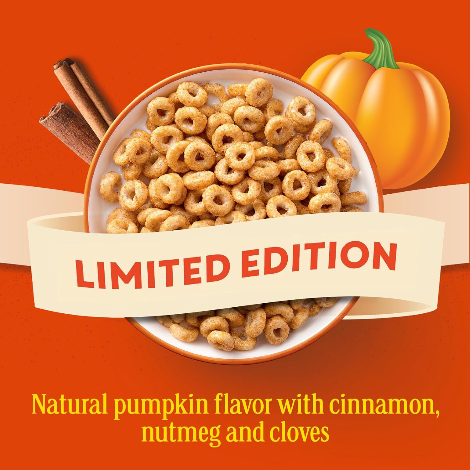 Pumpkin Spice Cheerios Cereal, Gluten Free Breakfast Cereal with Whole Grain Oats, Family Size, 18.5 OZ-1