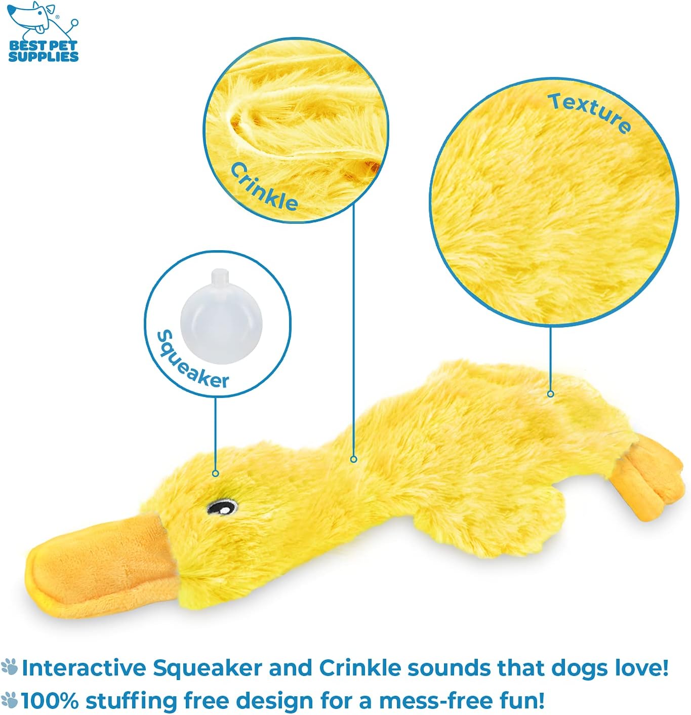 Best Pet Supplies Crinkle Dog Toy for Small, Medium, and Large Breeds, Cute No Stuffing Duck with Soft Squeaker, Fun for Indoor Puppies and Senior Pups, Plush No Mess Chew and Play - Yellow-2