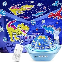 One Fire Dinosaur Night Lights for Bedroom,Upgrade 6 Films Star Projector Lights for Kids Room,Remote 360° Silent Dimmable Night Light Projector,Rechargeable Timer Dinosaur Room Decor for Boys Gifts