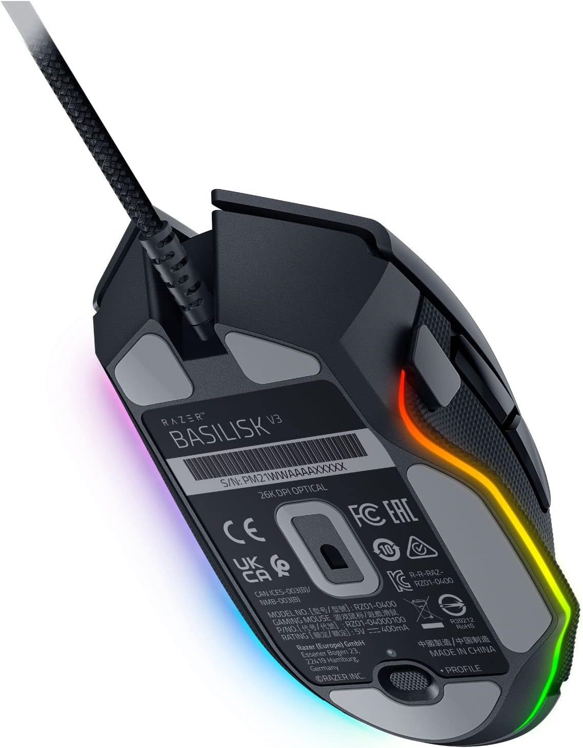 Razer Basilisk V3 Customizable Ergonomic Gaming Mouse: Fastest Gaming Mouse Switch - Chroma RGB Lighting - 26K DPI Optical Sensor - 11 Programmable Buttons - HyperScroll Tilt Wheel - Classic Black-8