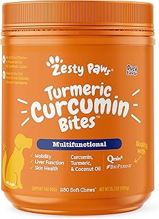 Zesty Paws Turmeric Curcumin for Dogs - for Hip & Joint Mobility Supports Canine Digestive Cardiovascular & Liver Health Coconut Oil for Skin Health with 95% Curcuminoids + BioPerine - 250 Count