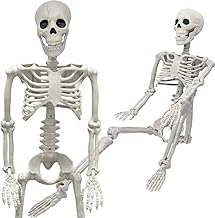 36" Skeleton Halloween Decorations, 3FT Realistic Full Body Movable Posable Joints Skeleton, Creepy Halloween Plastic Skeleton for Graveyard Decorations, Haunted House Props Indoor/Outdoor Decor