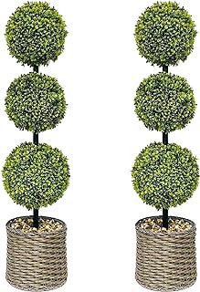 2 Trees 3FT Faux Boxwood Topiary Ball Tree Ornamental in All Seasons Without Care for Indoor & Outdoor Use - Fake Plantporch Decor for Garden, Wedding & Home