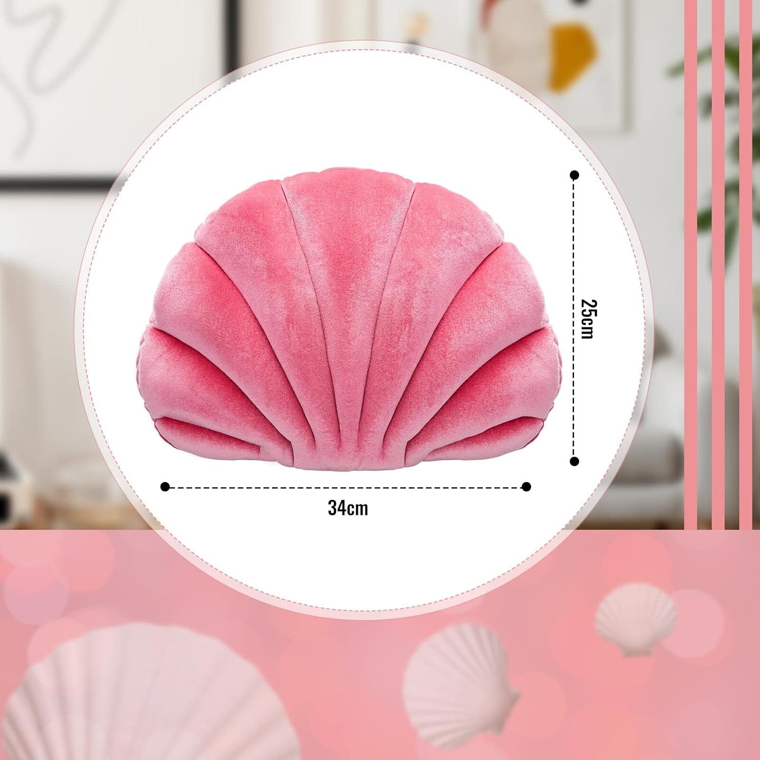 Marsui Pink Sea Princess Seashell Decorative Pillow, Preppy Room Decor Christmas Party Gift Soft Seashell Chair Cushion Cute Clam Throw Pillow for Sofa Bed Living Room(PP,13.4 x 9.8 in)-1