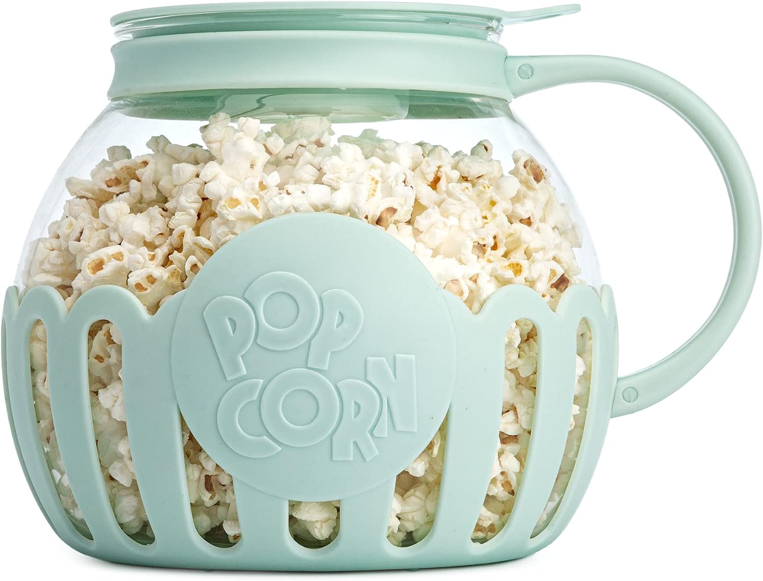 Ecolution Patented Micro-Pop Microwave Popcorn Popper with Temperature Safe Glass, 3-in-1 Lid Measures Kernels and Melts Butter, Made Without BPA, Dishwasher Safe, 3-Quart, Aqua-0