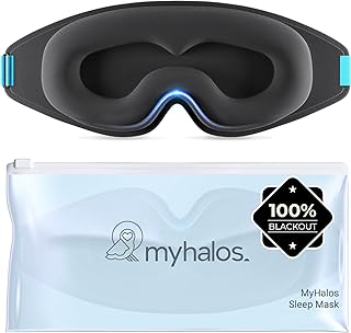 MyHalos Sleep Mask - Eye Masks for Sleep - 100% Blackout Sleeping Mask for Women, Men & Side Sleepers - 3D Sleeping Eye Mask for Zero Eye Pressure -Award Winning Design, Eyelash Friendly & Breathable