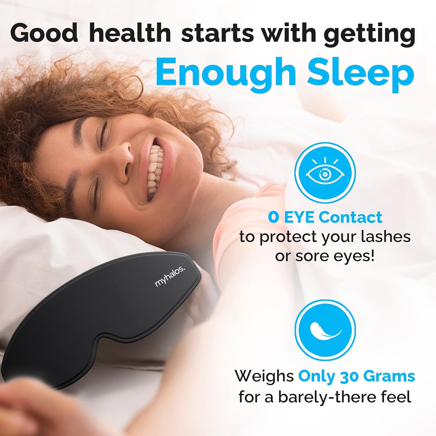 MyHalos Sleep Mask - Eye Masks for Sleep - 100% Blackout Sleeping Mask for Women, Men & Side Sleepers - 3D Sleeping Eye Mask for Zero Eye Pressure -Award Winning Design, Eyelash Friendly & Breathable-1