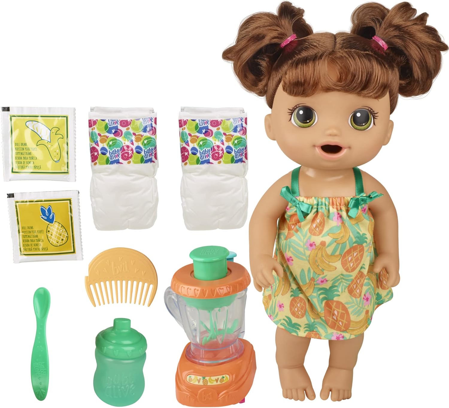 Baby Alive Magical Mixer Baby Doll Tropical Treat with Blender Accessories, Drinks, Wets, Eats, Brown Hair Toy for Kids Ages 3 and Up-0