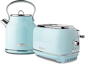 Haden Heritage 1.7 Liter Stainless Steel Electric Tea Kettle with Heritage 2 Slice Wide Slot Stainless Steel Bread Toaster, Turquoise