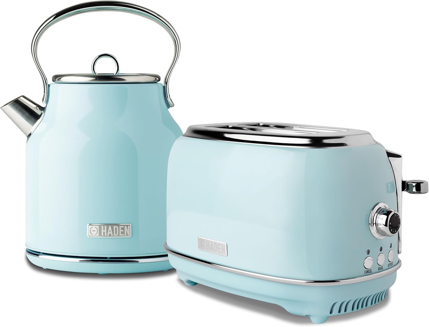 Haden Heritage 1.7 Liter Stainless Steel Electric Tea Kettle with Heritage 2 Slice Wide Slot Stainless Steel Bread Toaster, Turquoise-0