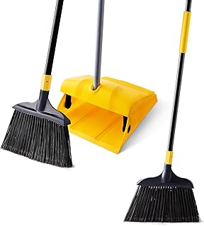 Yocada Heavy Duty Broom and Dustpan Set with Windproof Cover Commercial Outdoor Indoor 2 Plus 1 for Courtyard Garage Lobby Mall Market Floor Home Kitchen Room Office Pet Hair Rubbish