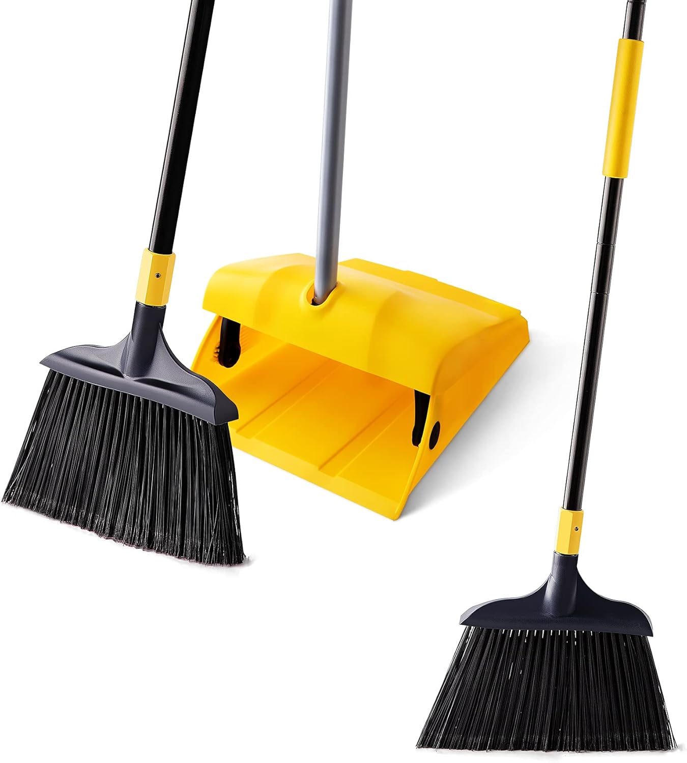 Yocada Heavy Duty Broom and Dustpan Set with Windproof Cover Commercial Outdoor Indoor 2 Plus 1 for Courtyard Garage Lobby Mall Market Floor Home Kitchen Room Office Pet Hair Rubbish-0