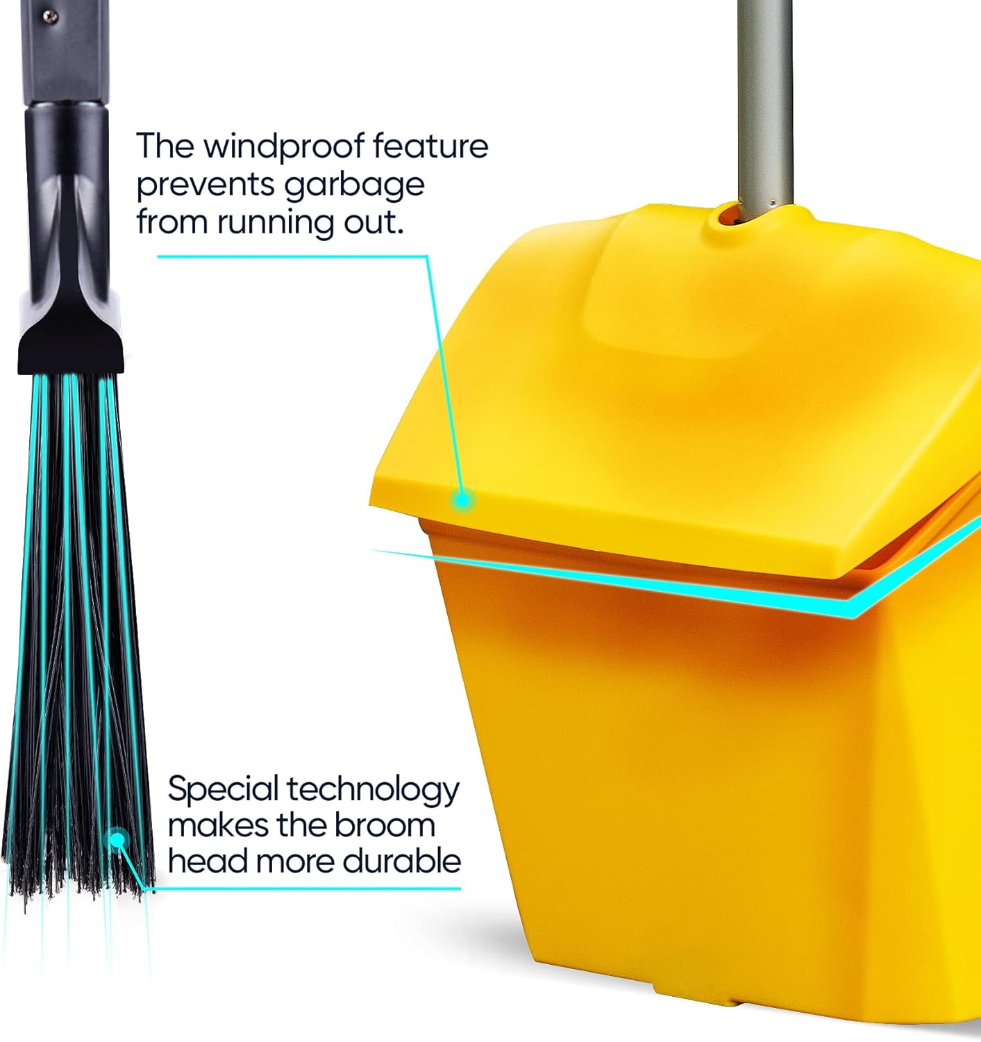 Yocada Heavy Duty Broom and Dustpan Set with Windproof Cover Commercial Outdoor Indoor 2 Plus 1 for Courtyard Garage Lobby Mall Market Floor Home Kitchen Room Office Pet Hair Rubbish-1