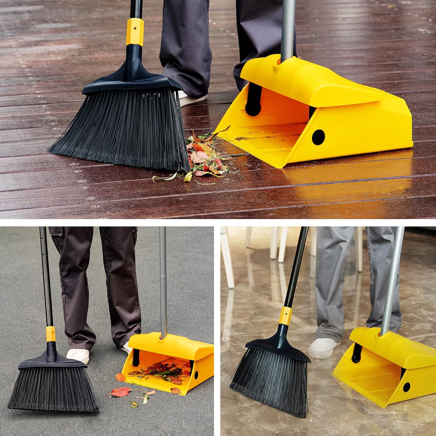 Yocada Heavy Duty Broom and Dustpan Set with Windproof Cover Commercial Outdoor Indoor 2 Plus 1 for Courtyard Garage Lobby Mall Market Floor Home Kitchen Room Office Pet Hair Rubbish-4