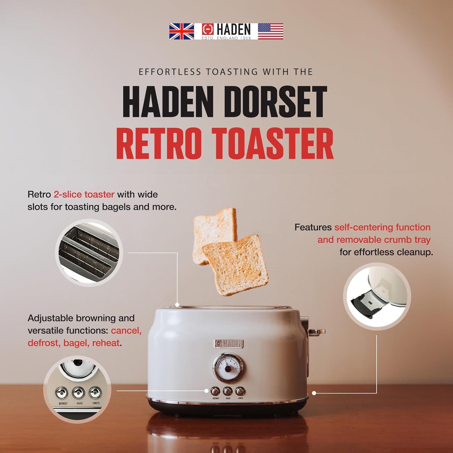 HADEN Retro Style 12 Cup Programmable Home Coffee Maker Machine with Carafe and Wide Slot Stainless Steel Retro 2 Slice Toaster, Putty Beige-7