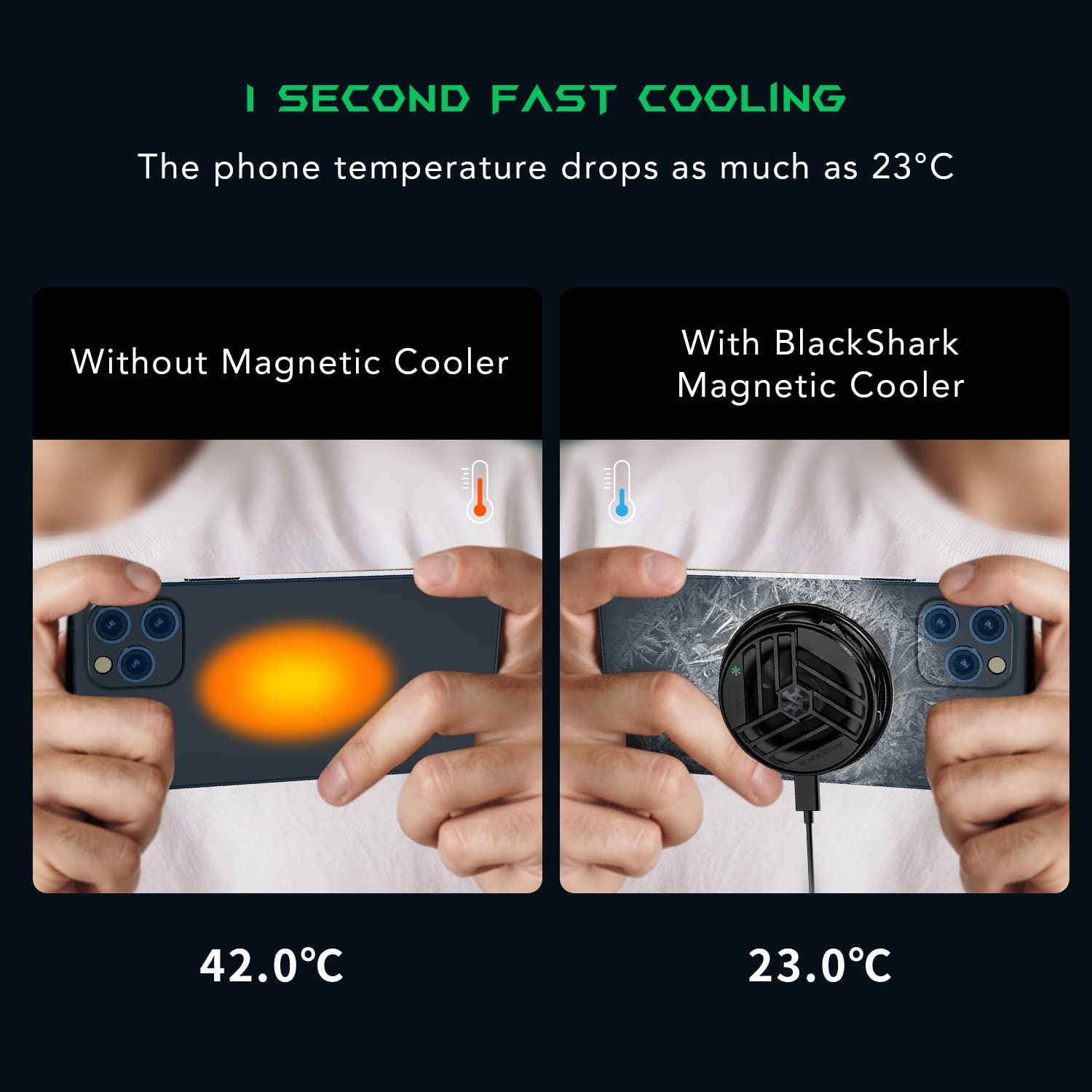 Phone Cooler Black Shark Magnetic Cooler, for MagSafe iPhone 12 13 14 15 Series, Cell Phone Cooling Fan Portable Phone Radiator Cooling Fan, Gaming Semiconductor Cooling for Android/Tablet/iPad-1