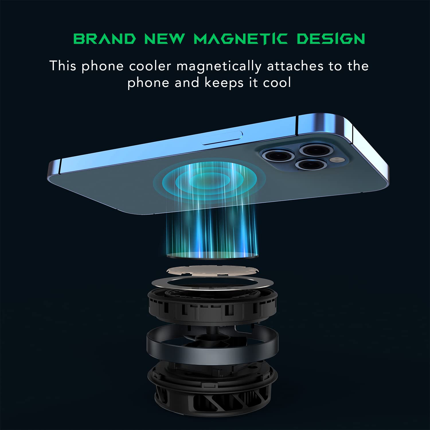 Phone Cooler Black Shark Magnetic Cooler, for MagSafe iPhone 12 13 14 15 Series, Cell Phone Cooling Fan Portable Phone Radiator Cooling Fan, Gaming Semiconductor Cooling for Android/Tablet/iPad-2