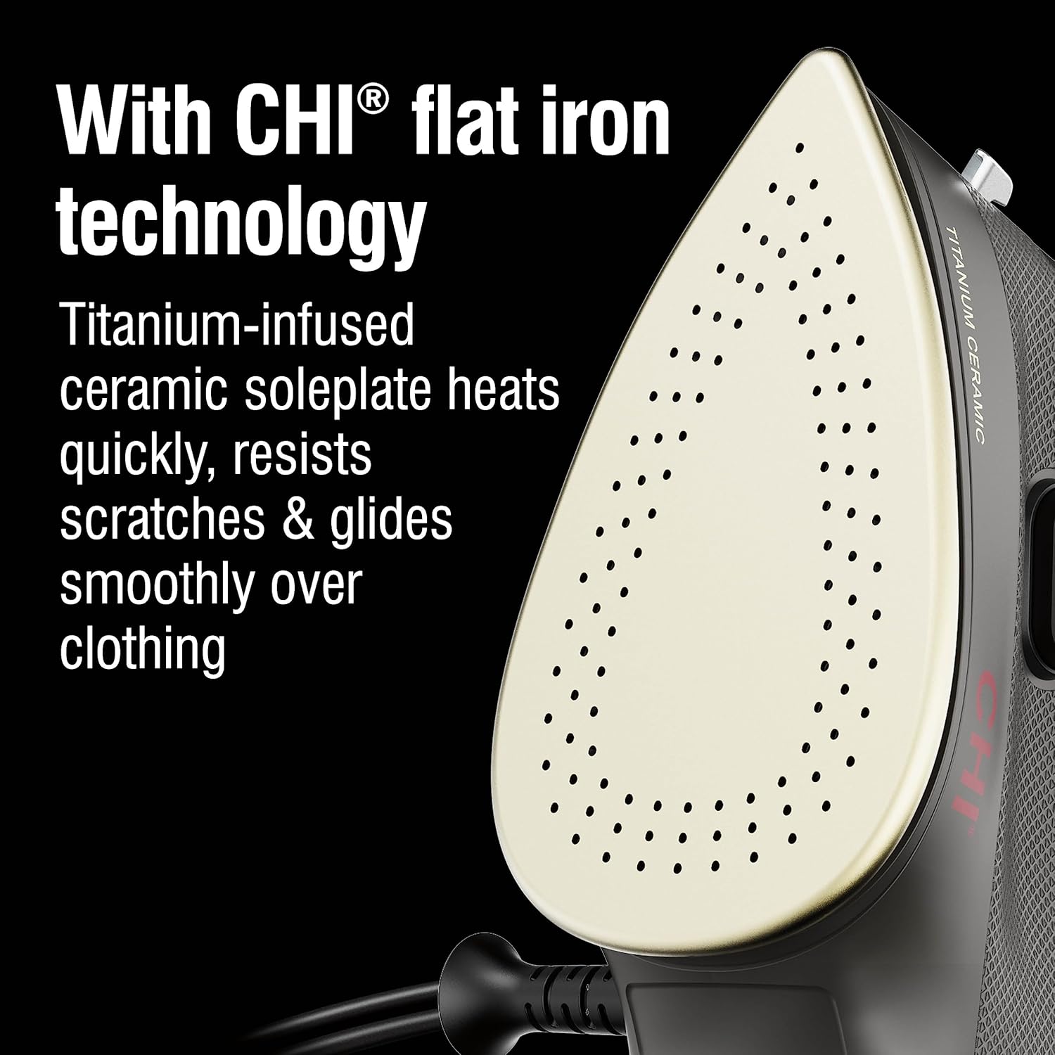 CHI Mini Steam Iron for Clothes, Sewing, Crafting and Travel with Titanium Infused Ceramic Soleplate, 1000 Watts, XL 10’ Cord, 3-Way Auto Shutoff, Portable, Vacation Essentials, Black (13120)-2