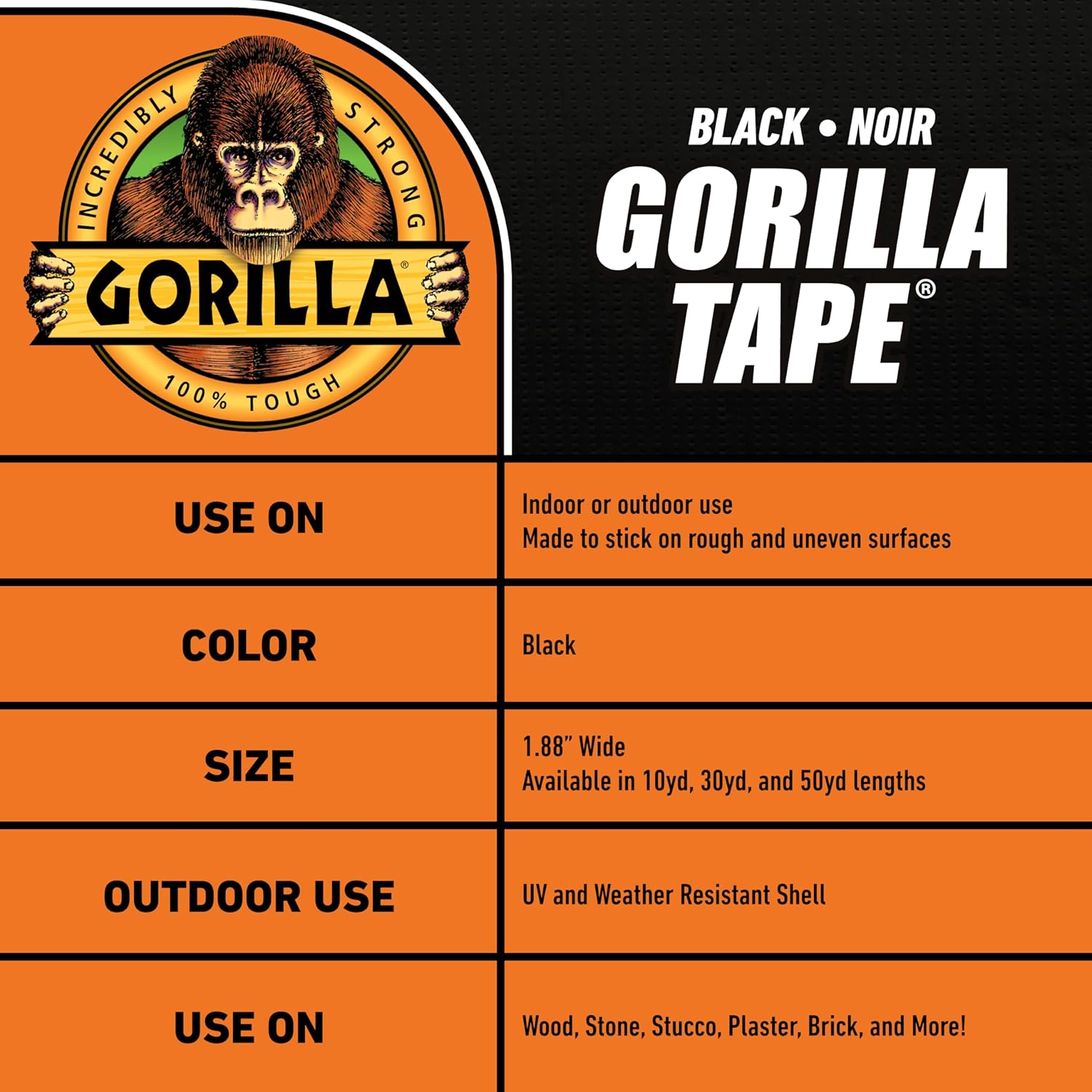 Gorilla Duct Tape, 1.88" x 50yd, Black-4