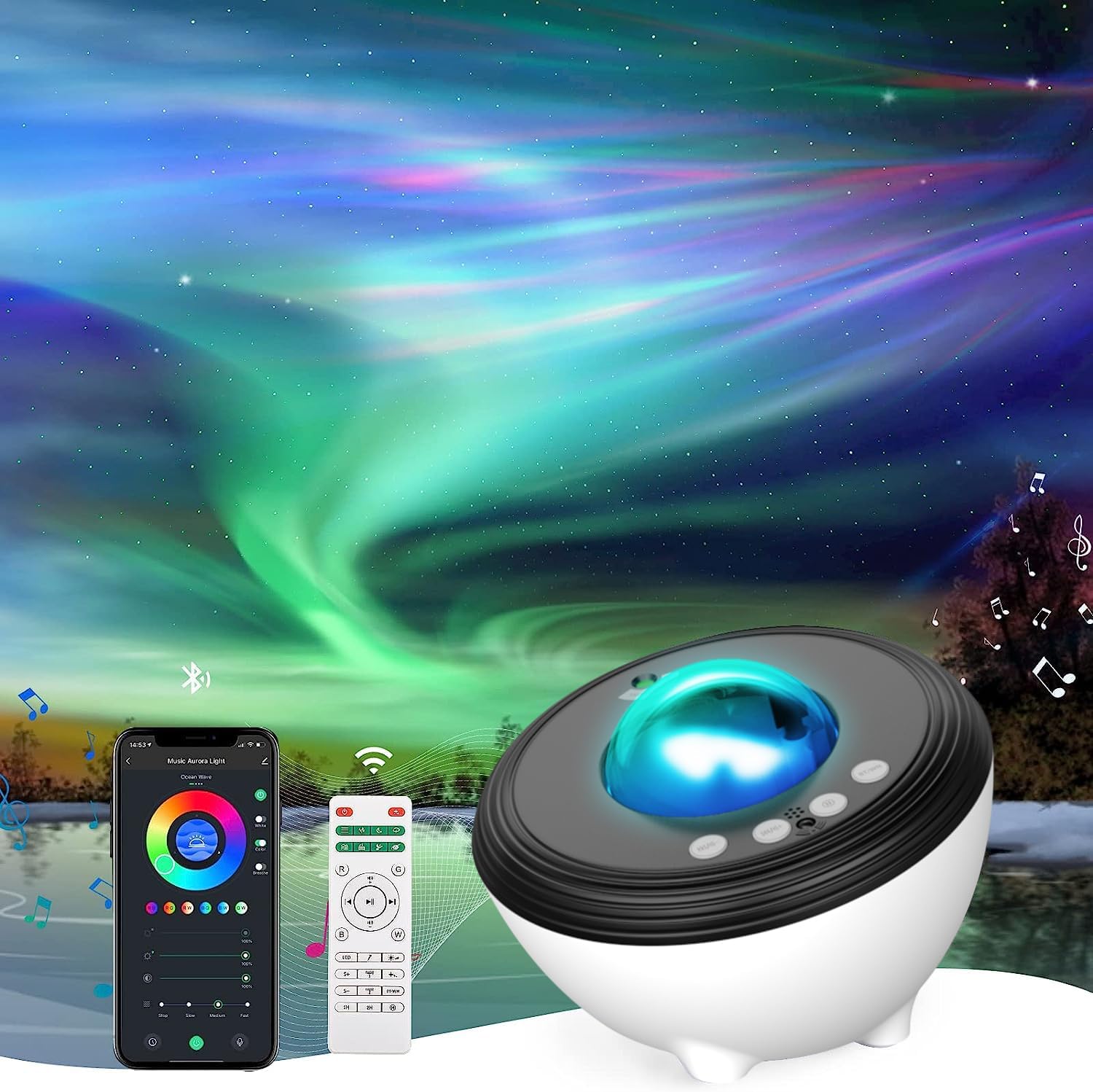 Galaxy Projector Star Lights Projector for Bedroom with 33 Lighting, Aurora Projector with Bluetooth 5.0 Speaker, Smart APP, 8 White Noises Night Light with IR Remote, Timer for Kids Adults-0