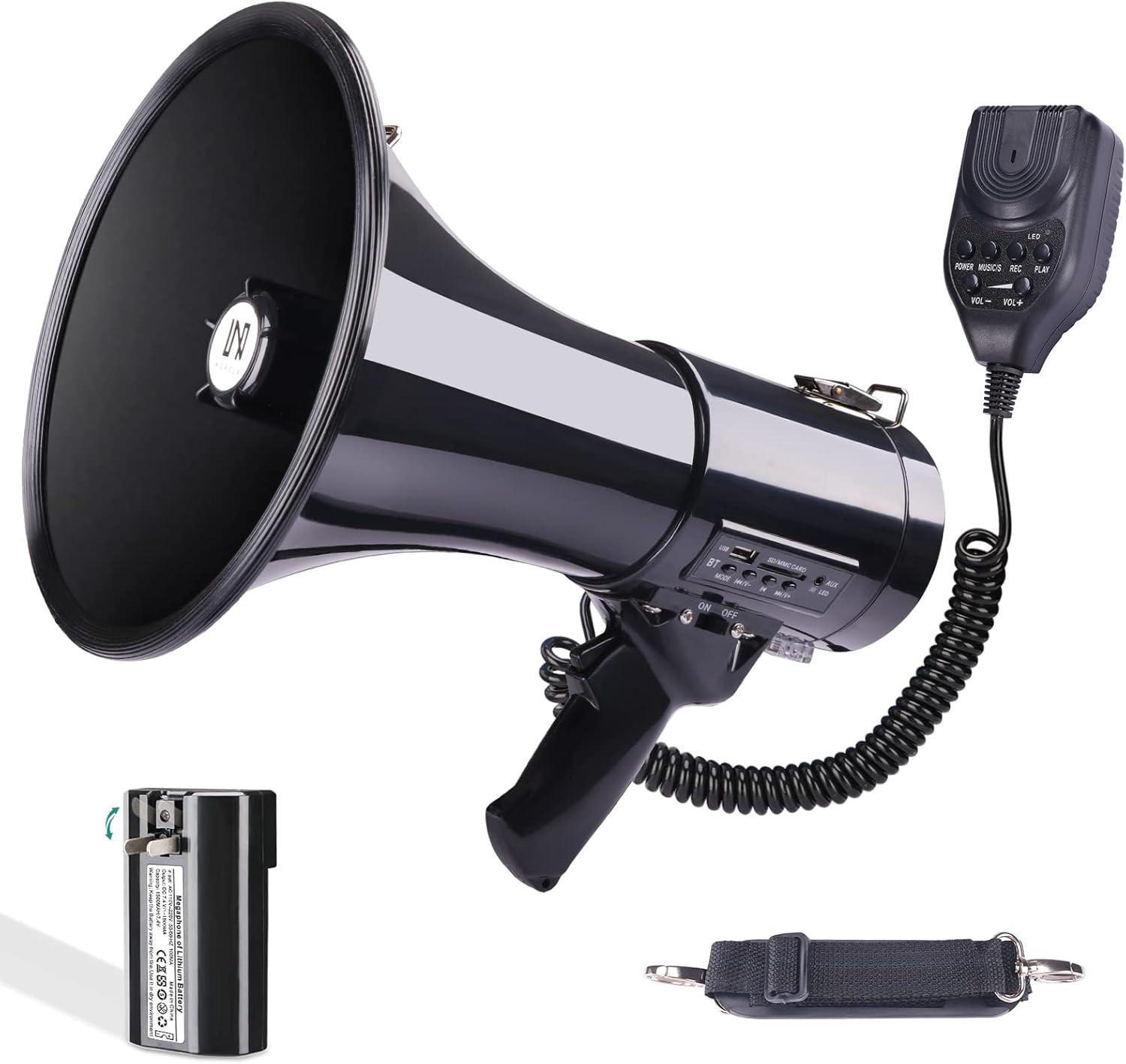 50 Watt Professional Bluetooth Megaphone Bullhorn Speaker with Rechargeable Battery & Portable Strap - Siren and Recording - USB/SD/AUX Input - for Police, Cheerleading, Outdoor-0