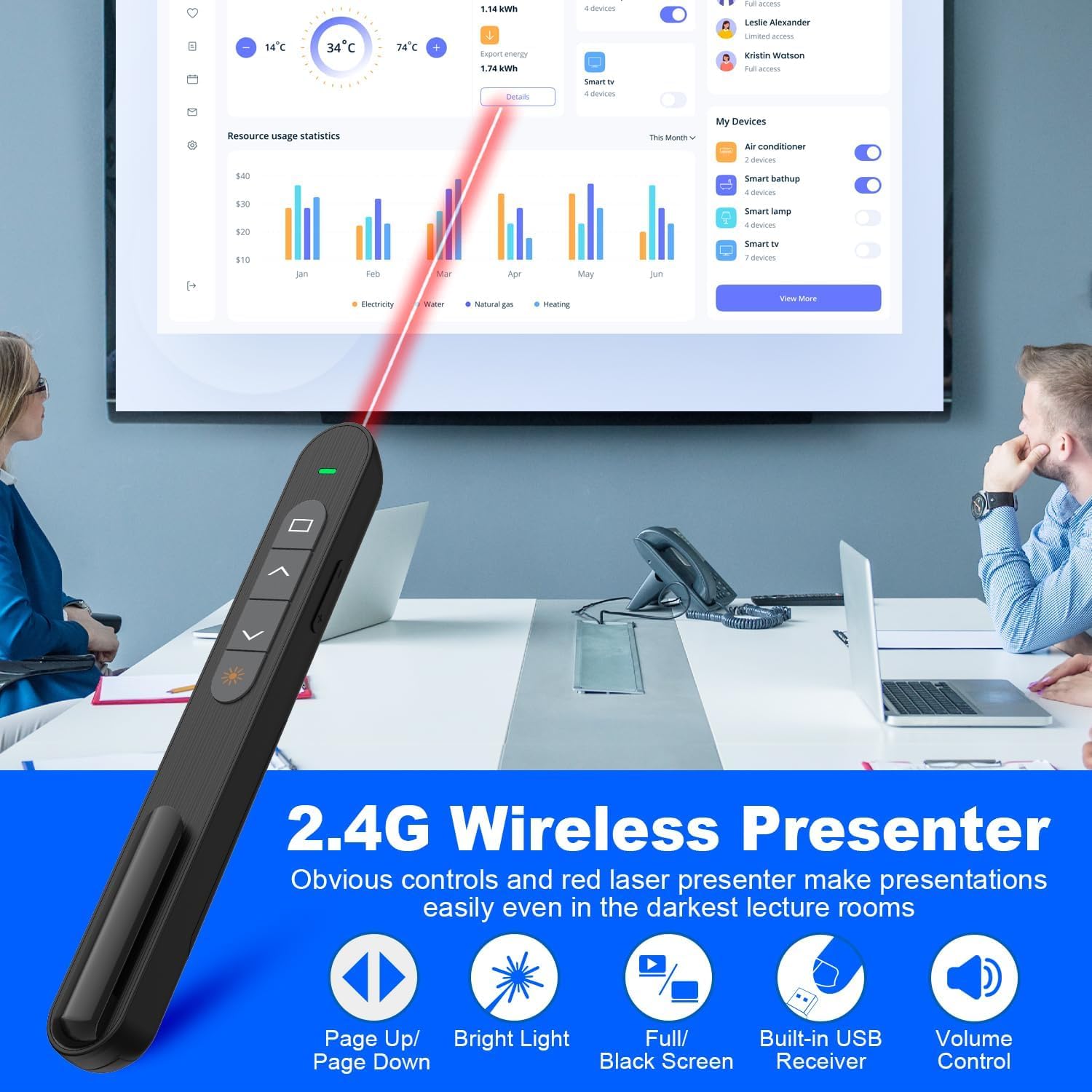 QUI Presentation Clicker, Hyperlink Volume Control Wireless Presenter,PPT PowerPoint Clicker, RF 2.4GHz USB Presentation Remote Control PowerPoint Presentation Clicker for Keynote/PPT/Mac/PC-2