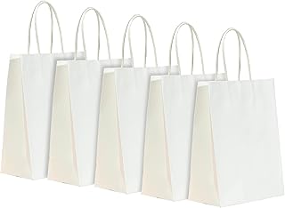 RACETOP Small White Gift Bags with Handles Bulk, 5.9"x3.2"x8.3" 50Pcs, Small White Paper Bags with Handles Bulk, Mini Gift Bags, Gift Bags Bulk, Party Bags, Shopping Bags, Merchandise Bags