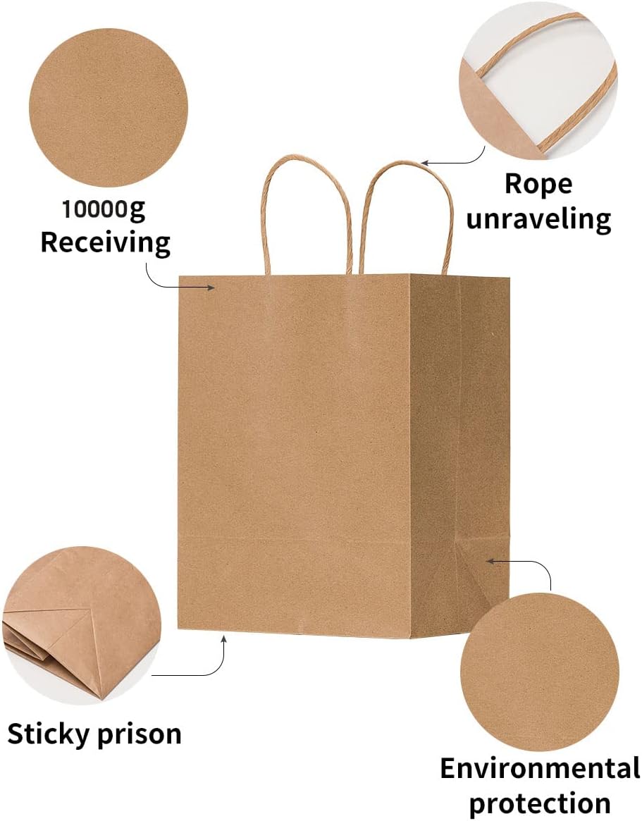 RACETOP Small Brown Kraft Paper Bags with Handles Bulk, 5.9"x3.2"x8.3" 100Pcs Small Brown Gift Bags, Mini Paper Bags, Gift Bags Bulk, Goodie Bag, Retail Bags, Gift Wrap Bags, Shopping Bags-2