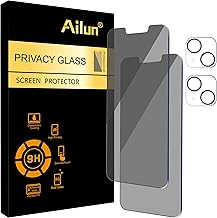 Ailun 2Pack Privacy Screen Protector for iPhone 13 [6.1 inch] + 2 Pack Camera Lens Protector, Anti Spy Private Tempered Glass Film,[9H Hardness] - HD [4 Pack]