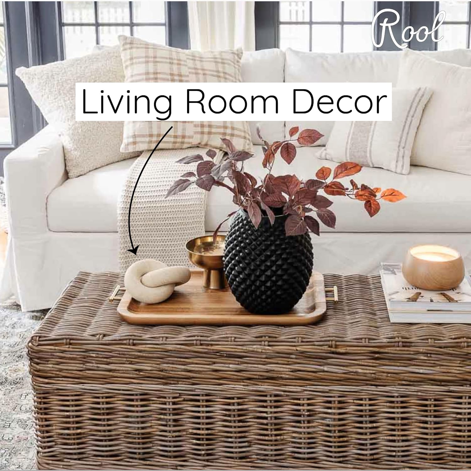 Rool Coffee Table Decor Book Shelf Decor Accents Home Decor Console Table Decor Items Living Room Wood Knot Decor Chain Link Decor Beige-3