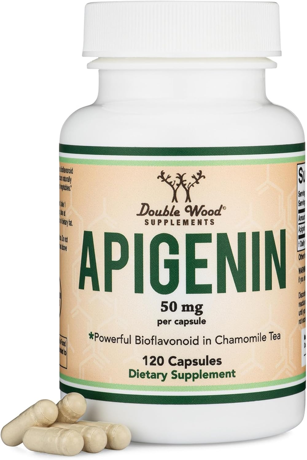 Apigenin Supplement - 50mg per Capsule, 120 Count (Powerful Bioflavonoid Found in Chamomile Tea for Relaxation, Sleep, and Mood) Senolytic Flavonols for Aging (Gluten Free) by Double Wood-0