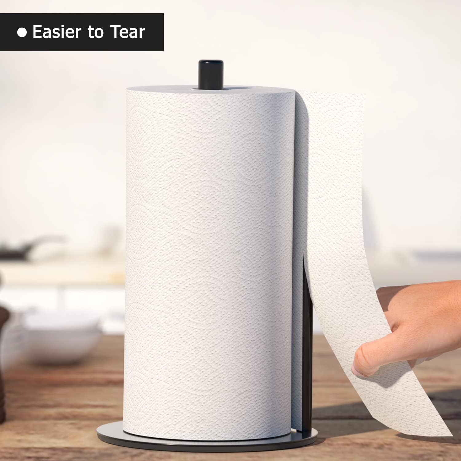 Paper Towel Holder Black Kitchen Roll Holder, Premium Stainless Steel Paper Towel Holder for Kitchen Roll Organize, Countertop Roll Dispenser with Weighted Base-1