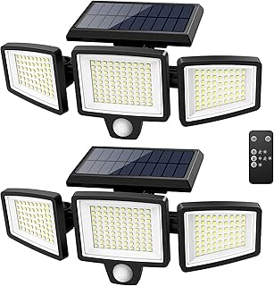 Tuffenough Solar Outdoor Lights 2500LM 210 LED Security Lights with Remote Control,3 Heads Motion Sensor Lights, IP65 Waterproof,270° Wide Angle Flood Wall Lights with 3 Modes(2 Packs)