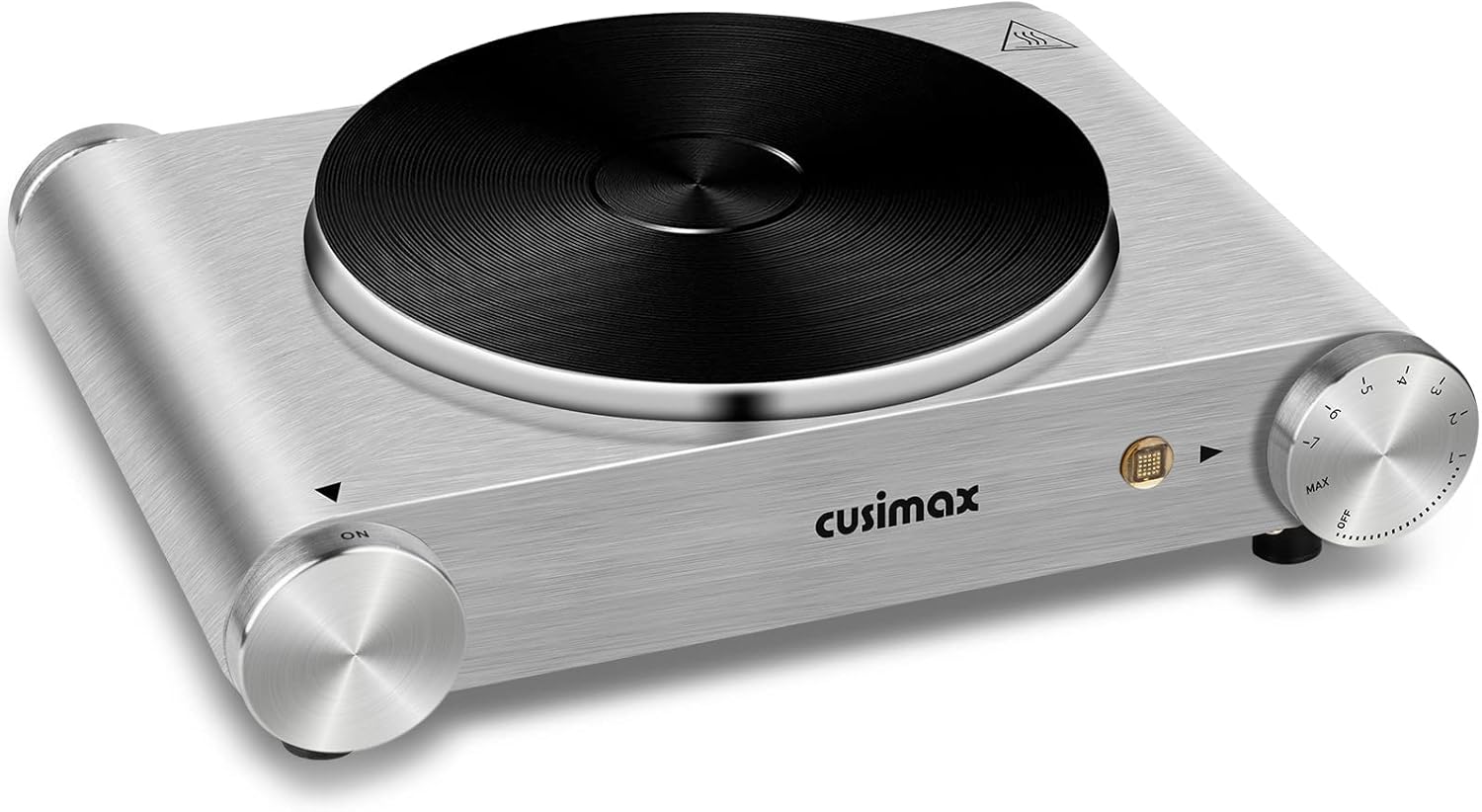 CUSIMAX Electric Hot Plate 1500W Single Burner Cast Iron Hot Plates for cooking Portable Stove Electric Burner with Adjustable Temperature Control Silver Stainless Steel Non-Slip Rubber Feet-0