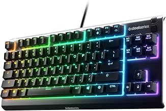 SteelSeries Apex 3 TKL RGB Gaming Keyboard – Tenkeyless Compact Form Factor - 8-Zone RGB Illumination – IP32 Water & Dust Resistant – Whisper Quiet Gaming Switch – Gaming Grade Anti-Ghosting,Black