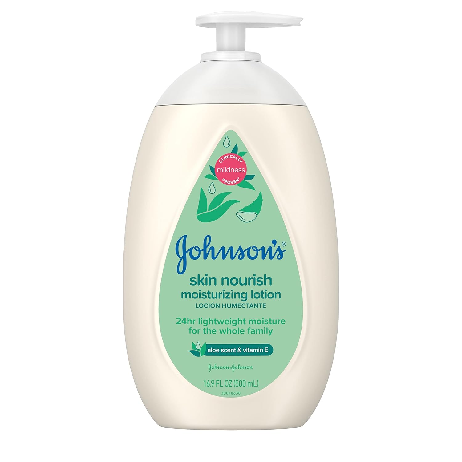 Johnson's Skin Nourish Moisturizing Baby Lotion with Aloe Vera Scent & Vitamin E, Gentle & Lightweight Body Lotion for The Whole Family, Hypoallergenic, Dye-Free, 16.9 fl. oz-0